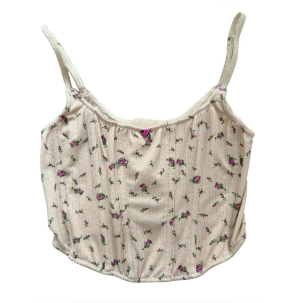 Urban Outfitters Out From Under Stevie Pointelle Corset Top Milkmaid Floral Med - Picture 4 of 8